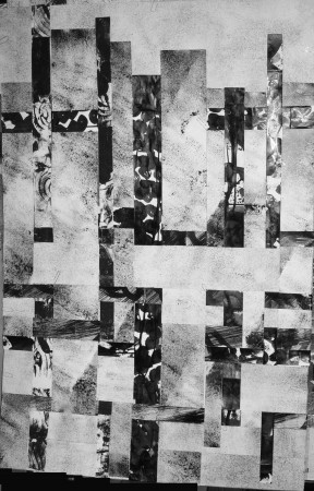 mélange et découpage de toiles de peintes, constituant au fil des assemblages une nouvelle toile